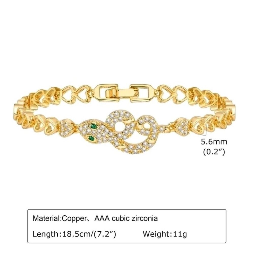 #068 18K Gold Plated Elegant Shiny Inlay Snake Zircon Bracelets